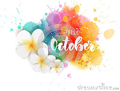 Hello October - floral concept background Vector Illustration