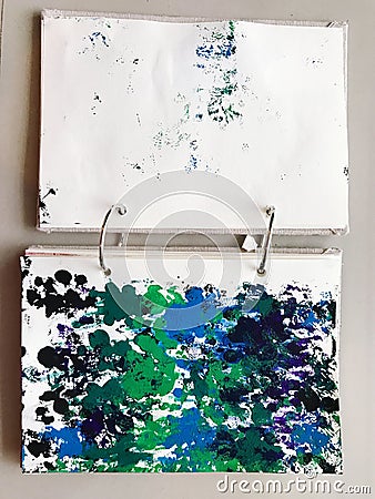 abstract background watercolours painting on canvas with blue and green Stock Photo