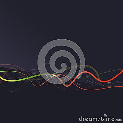 Abstract background. Wavy colorful swirly line on dark backdrop Vector Illustration