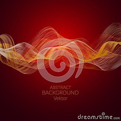 Abstract background Wavy light lines on a red background Vector Vector Illustration
