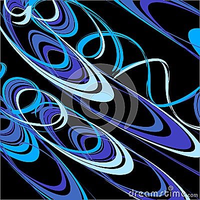 Abstract background of wavy, pulsating lines of paints on black background, vector illustration. Art space texture, blue Vector Illustration