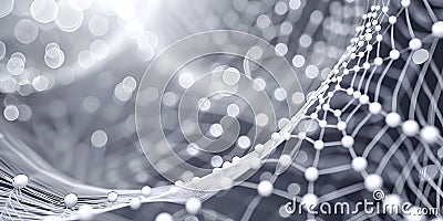 Abstract background with a white cobweb and light bokeh effect. Concept of spider web, Halloween theme, delicate texture Stock Photo