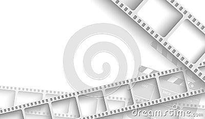 Abstract background with white film strip frame and clapper-board isolated on white background. Design template cinema with space Vector Illustration