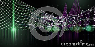 Abstract background with wireframe virtual board from dotted. Visual presentation of analytics color grid algorithms. Big Data. Stock Photo