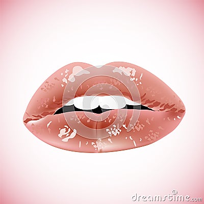 Abstract background. Women`s painted lips and white teeth. The silhouette of the mouth. Vector Illustration