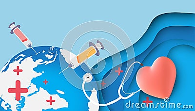 Abstract Background. World Health Day with a stethoscope for Banner design on Blue Background. Maintain a sustainable environment Editorial Stock Photo