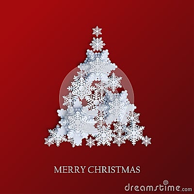 Abstract background with xmas tree made of volumetric paper snow Vector Illustration