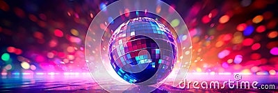 abstract backgrounds and bokeh, featuring a glittering disco ball reflecting light and creating a festive ambiance. Stock Photo