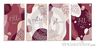 Abstract backgrounds collection hello fall, positive thought, get cozy set Vector Illustration