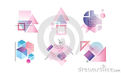 Abstract Badges of Various Geometric Shapes in Pastel Colors Set Vector Illustration Vector Illustration