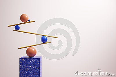 Abstract balancing geometric figures on background with mock up place. Impossible balance and confidence cnocept. 3D Stock Photo