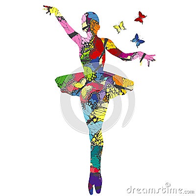 Abstract ballerina patterned in colored butterflies Vector Illustration