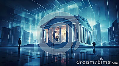 abstract bank and skyline view, symbolizing the market and financial concept. Stock Photo