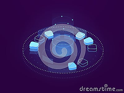 Abstract banner of Data visualization, big data processing, cloud storage and server hosting, internet cyberspace Vector Illustration