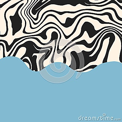 Abstract banner template with zebra pattern and light blue copy space. Trendy groovy square cover for social media post Vector Illustration