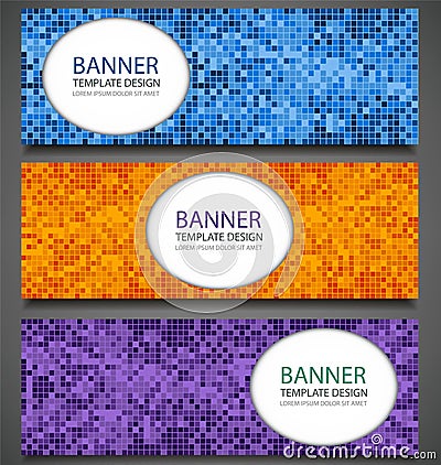 Abstract banners set with colorful pixel background. Party invitation design template. Vector Vector Illustration