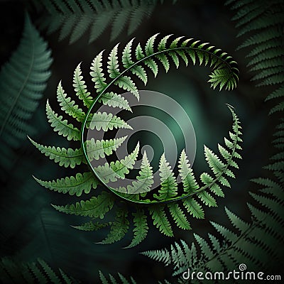 Abstract barnsley fern as a single curve. Generative AI Stock Photo