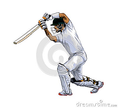 Abstract batsman playing cricket from splash of watercolors, colored drawing, realistic Vector Illustration