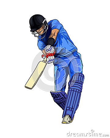 Abstract batsman playing cricket from splash of watercolors, colored drawing, realistic Vector Illustration