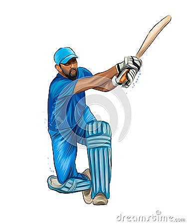 Abstract batsman playing cricket from splash of watercolors, colored drawing, realistic Vector Illustration