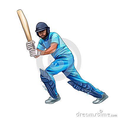 Abstract batsman playing cricket from splash of watercolors, colored drawing, realistic Vector Illustration