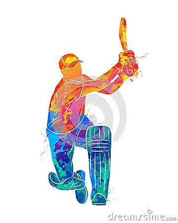 Abstract batsman playing cricket from splash of watercolors Vector Illustration