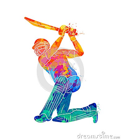 Abstract batsman playing cricket from splash of watercolors Vector Illustration