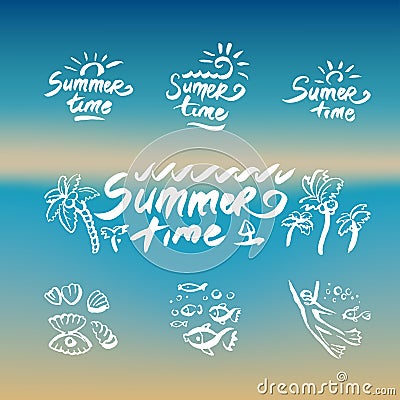 Abstract beach waves design on the theme of summer delights concept organization of beach parties and vector logo design Vector Illustration