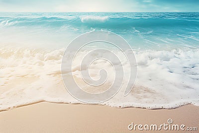 an abstract beach, where sandy shores meet radiant sunlight and soothing turquoise waves an exquisite background concept for a Stock Photo
