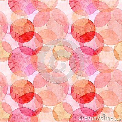 Abstract beautiful artistic tender wonderful transparent bright autumn orange pink red circles different shapes pattern watercolor Cartoon Illustration