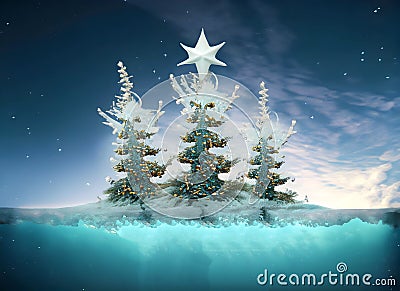 Beautiful chrismas tree freeze frozen under the water, Generative AI Stock Photo