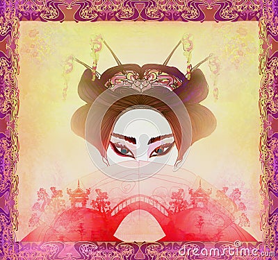 Abstract Beautiful geisha Portrait Cartoon Illustration