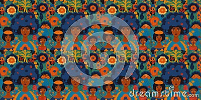 I would like create seamless pattern inspired artistic style Tarsila do Amaral pattern should feature intricately drawn Cartoon Illustration