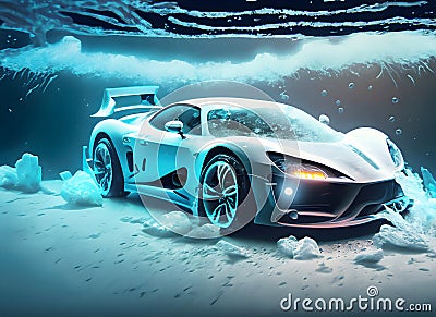 A super car freeze frozen under the water sea , Generative AI Stock Photo
