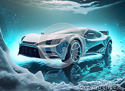 A super car freeze frozen under the water sea , Generative AI Stock Photo