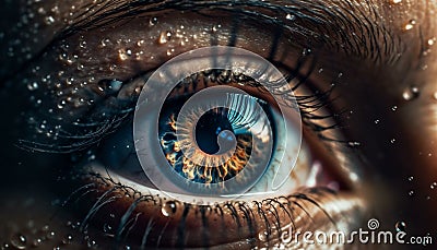 Abstract beauty Women eye staring into futuristic optical instrument lens generated by AI Stock Photo
