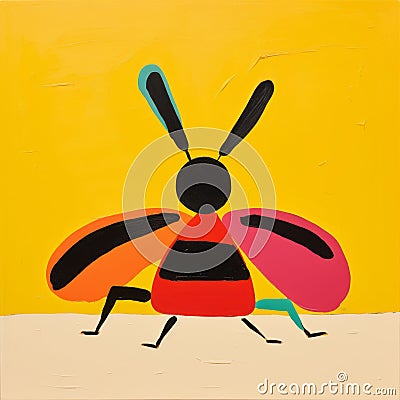 Abstract Bee Painting In Bright Colors - Inspired By Gary Hume And Mary Blair Stock Photo