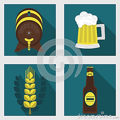 Abstract beer icons set with long shadow Vector Illustration
