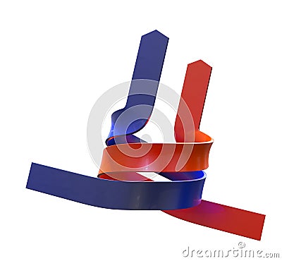 Abstract bended red and blue arrows isolated on white Stock Photo