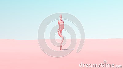 Abstract Bendy Wavy Woman Blue Sky Pink Sand Unique Futuristic Avant-Garde Fashion Style Artwork Cartoon Illustration