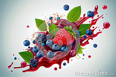 Abstract berry background. Frozen berry explosion blueberry strawberry blackberry. Generative AI Stock Photo
