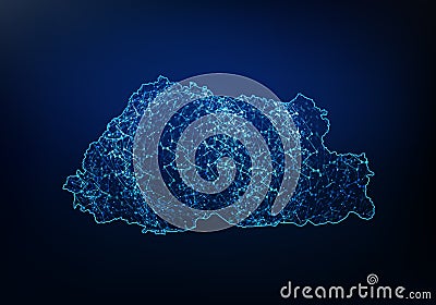 Abstract of bhutan map network, internet and global connection concept, Wire Frame 3D mesh polygonal network line, design sphere, Vector Illustration
