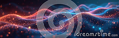 Abstract big data background with glowing wavy lines, colorful streams. Visualizing dynamic interplay information against shadowy Stock Photo