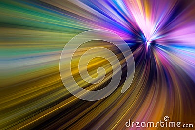 Abstract big data, colorful fibers, rays tunnel background in violet and gold color. 3D Illustration Stock Photo
