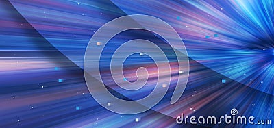 Abstract big data, colorful fibers, rays web banner background in blue color with small square. 3D Illustration Stock Photo