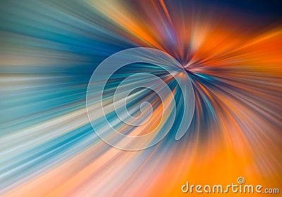 Abstract big data, speed, colorful rays, fibers background in orange and blue color. 3D tunnel Illustration Stock Photo