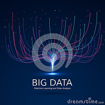 Abstract Big Data Visual Concept. Digital Technology Visualization. Machine Learning and Data Analysis. Dot and Connection Lines Vector Illustration