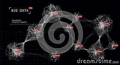 Abstract big data visualization. Cloud computing concept. Distributed computing network. Information clustering Vector Illustration