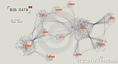 Abstract big data visualization. Cluster analysis. Cloud data storage representation. Distributed network. Social media graph. Glo Cartoon Illustration