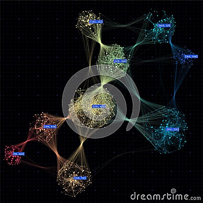 Abstract big data visualization concept. Cluster analysis. Social media graph. Computing network Vector Illustration